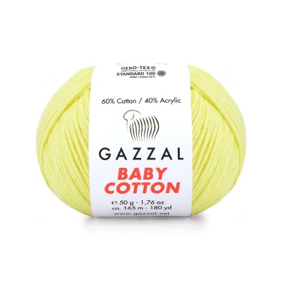 Пряжа - Турция - Gazzal - Baby Cotton - Gazzal Baby Cotton 3413 бледно-желтый  Gazzal Baby Cotton 3413 бледно-желтый