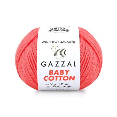 Пряжа - Турция - Gazzal - Baby Cotton - Gazzal Baby Cotton 3460 яркий коралл  Gazzal Baby Cotton 3460 яркий коралл