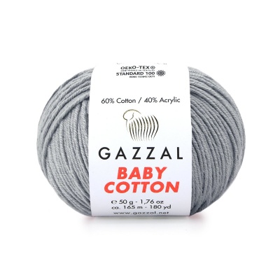 Пряжа - Турция - Gazzal - Baby Cotton - Gazzal Baby Cotton 3430 св.серый  Gazzal Baby Cotton 3430 св.серый